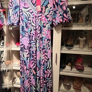 NWT Lilly Pulitzer, XS, Manuela Maxi Dress, Oyster Bay Navy